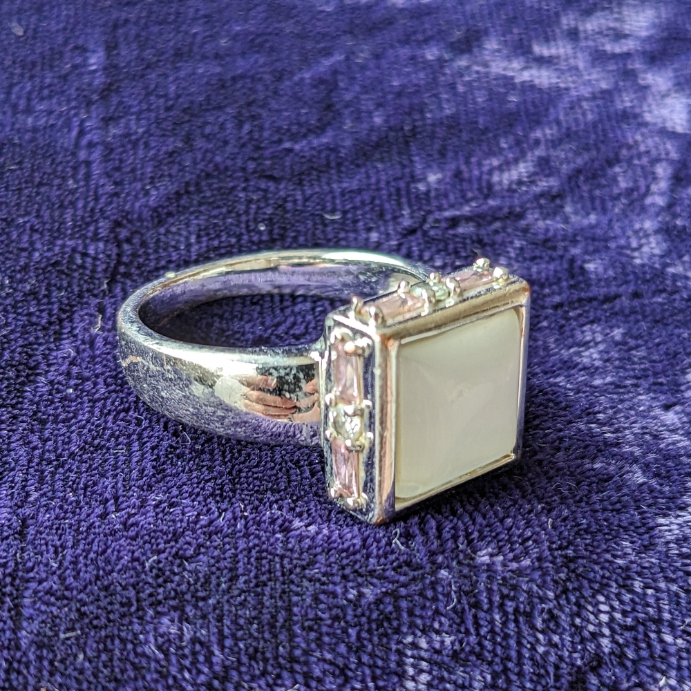 Size 10.75 statement ring with moonstone and pink crystals